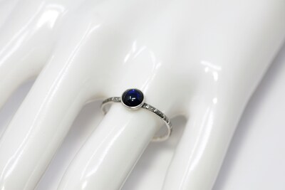 6mm Lab Created Sapphire Skinny Beaded Band Ring - Antique Silver Finish by Salish Sea Inspirations - image2